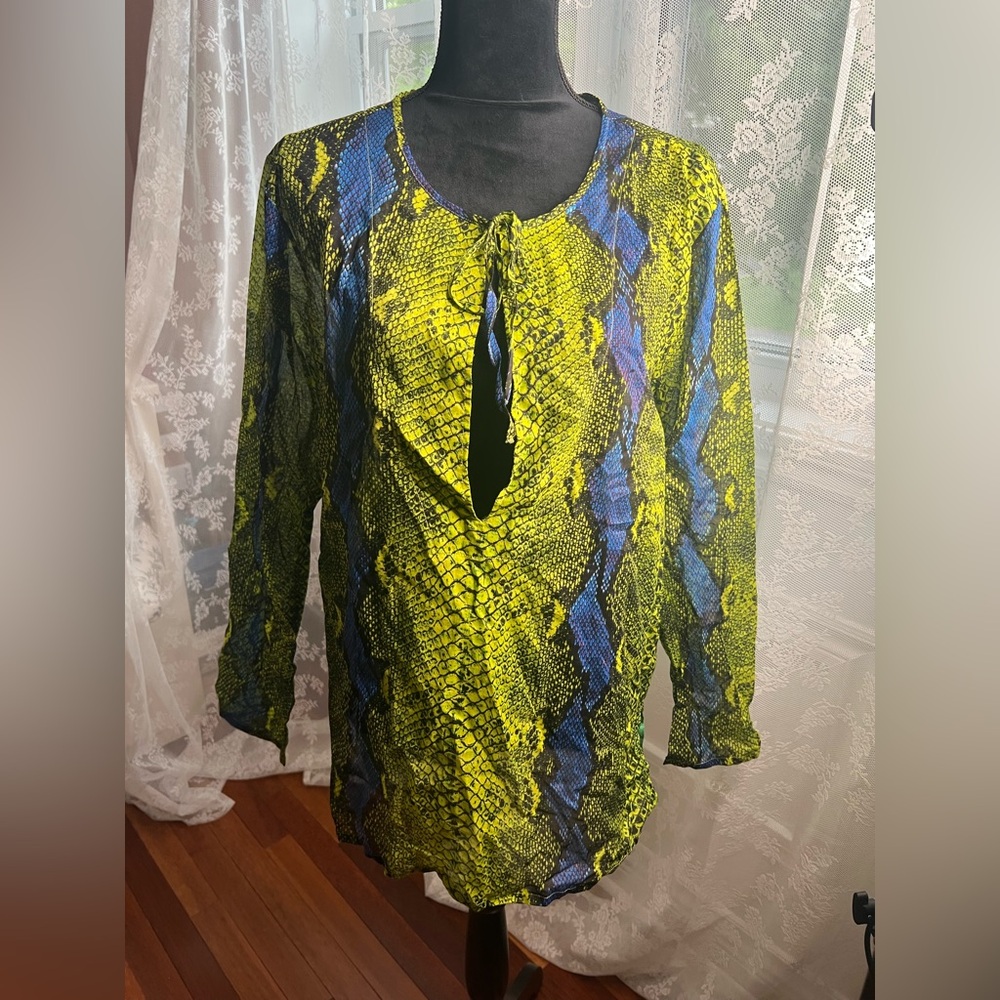 Just Cavalli Beachwear Multi 🐍 Print Coverup Long Sleeve Tunic Sz M